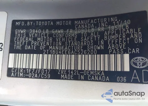 2010 Toyota Corolla S z USA, uszkodzony, nr VIN 2T1BU4EE6AC526200